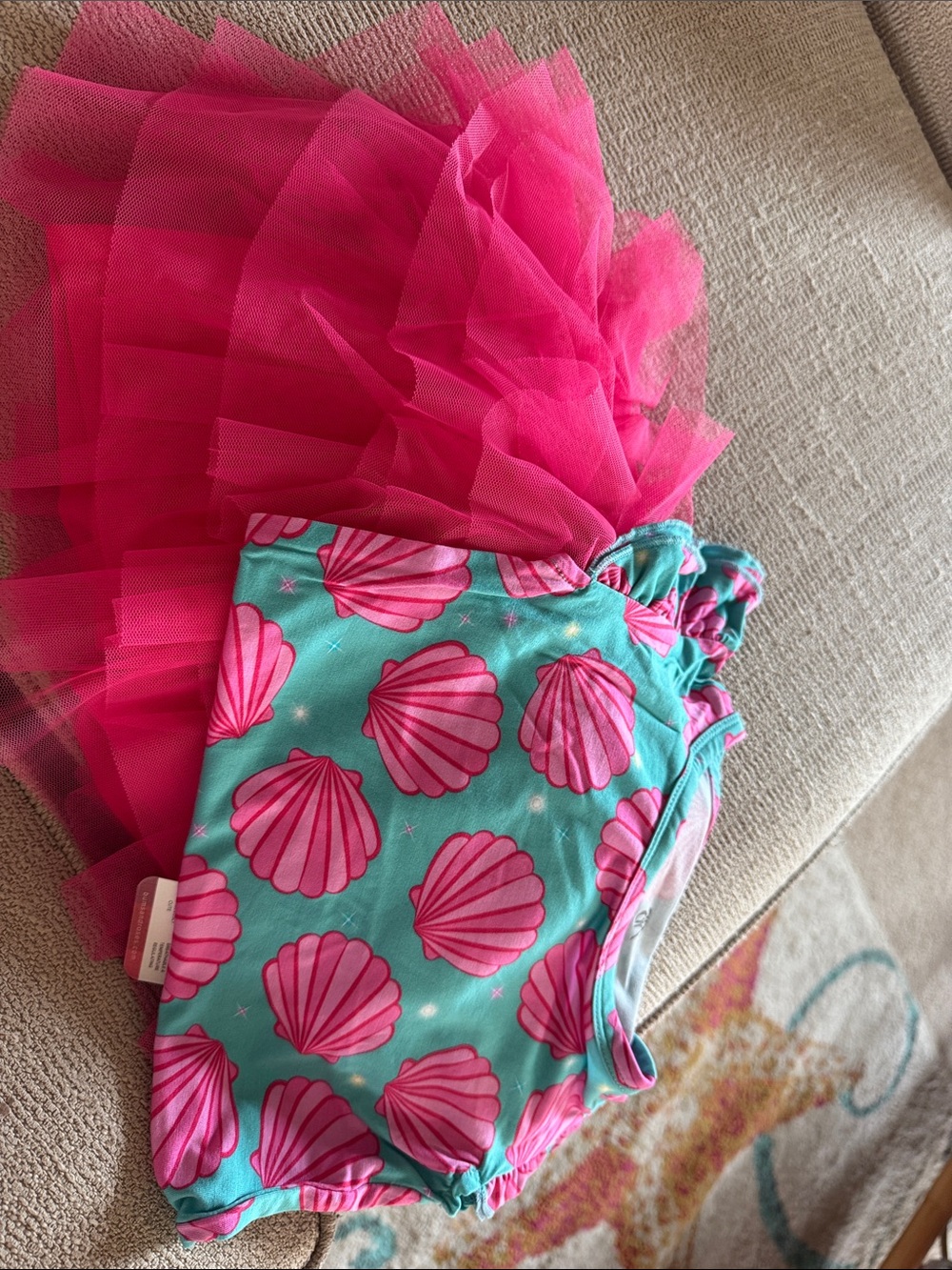 Pink Shell Tulle Swimdress - Girls